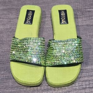 Mystique Green Sequined Slide Sandals Low Heel US 7
